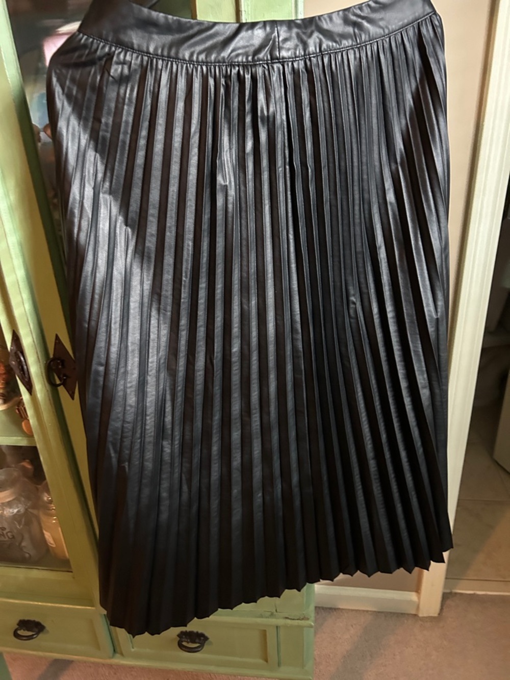 Mystree Black Pleated Faux Leather Midi Skirt